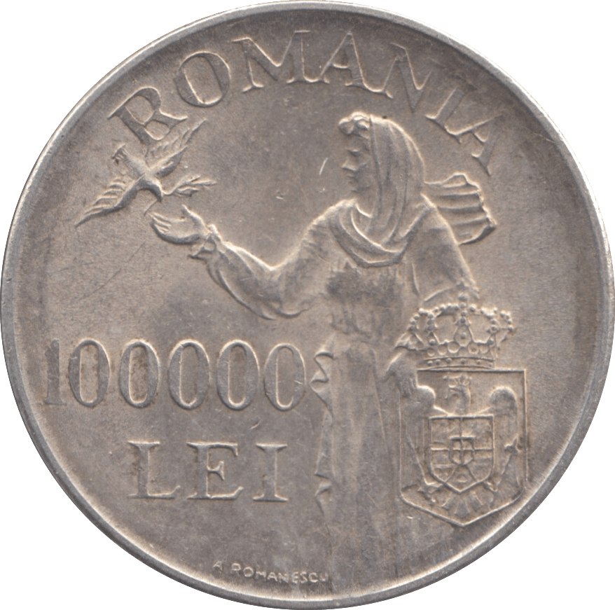 1946 SILVER ROMANIA 100000 LEI - WORLD SILVER COINS - Cambridgeshire Coins