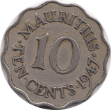 1947 10 CENTS MAURITIUS - WORLD COINS - Cambridgeshire Coins
