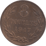 1947 8 DOUBLES GUERNSEY - WORLD COINS - Cambridgeshire Coins
