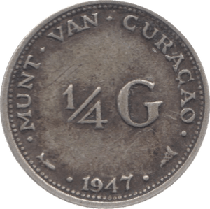 1947 CURACAO 1/4 GULLEN SILVER NETHERLANDS - SILVER WORLD COINS - Cambridgeshire Coins