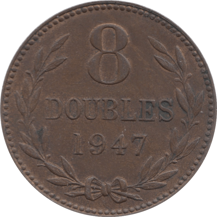 1947 GUERNSEY 8 DOUBLES 9 - WORLD COINS - Cambridgeshire Coins