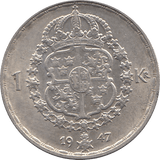 1947 SILVER KRONE SWEDEN REF H83 - WORLD SILVER COINS - Cambridgeshire Coins