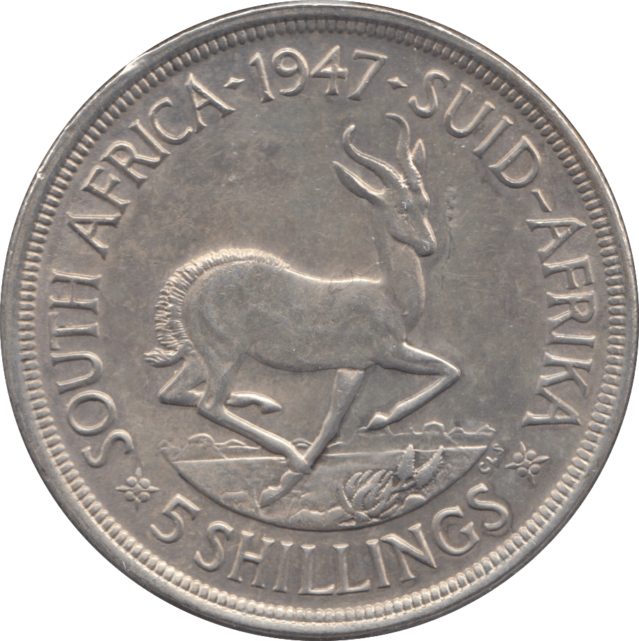 1947 SOUTH AFRICA SILVER FIVE SHILLING 2 - WORLD SILVER COINS - Cambridgeshire Coins