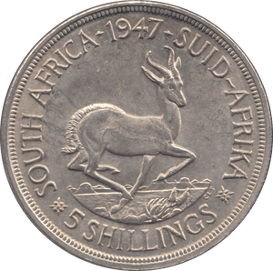 1947 SOUTH AFRICA SILVER FIVE SHILLING - WORLD SILVER COINS - Cambridgeshire Coins