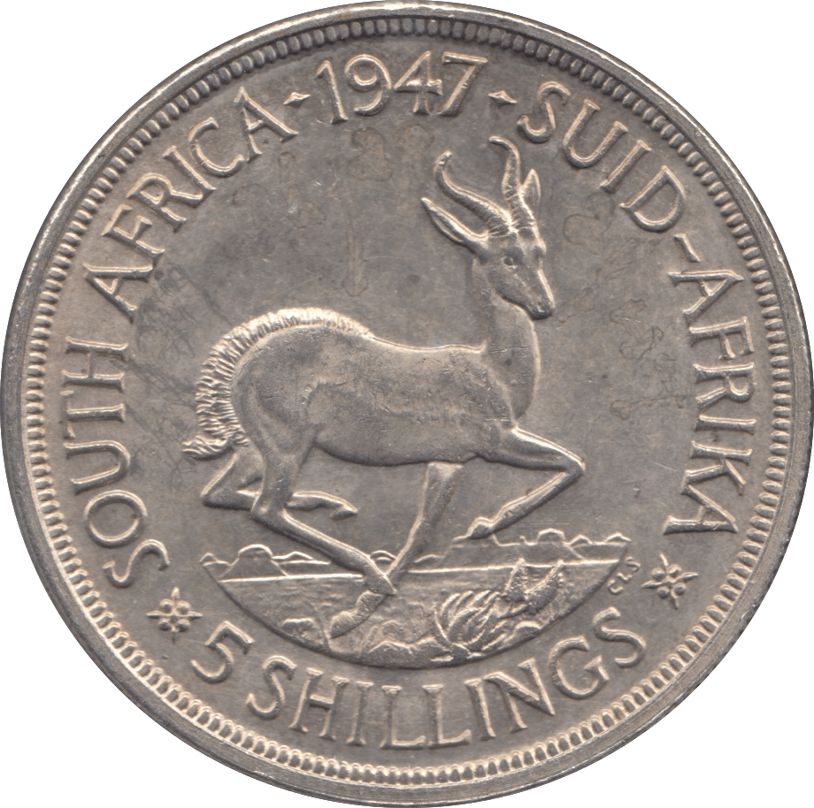 1947 SOUTH AFRICA SILVER FIVE SHILLING - WORLD SILVER COINS - Cambridgeshire Coins