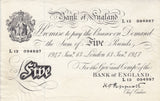 1947 WHITE FIVE POUND NOTE JAN 13TH BANK OF ENGLAND PEPPIATT REF W£5-7 - £5 BANKNOTES WHITE - Cambridgeshire Coins