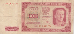 1948 100 ZLOTYCH BANKNOTE POLAND REF 1045 - World Banknotes - Cambridgeshire Coins