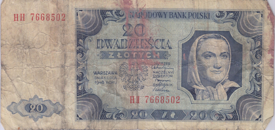 1948 20 ZŁOTY POLISH BANKNOTE REF 1437 - World Banknotes - Cambridgeshire Coins