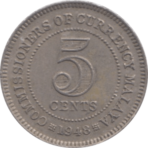 1948 5 CENTS MALAYA - WORLD COINS - Cambridgeshire Coins