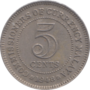 1948 5 CENTS MALAYA - WORLD COINS - Cambridgeshire Coins
