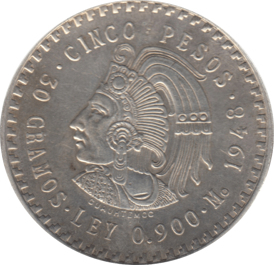 1948 5 SILVER PESOS MEXICO - SILVER WORLD COINS - Cambridgeshire Coins