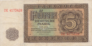 1948 funf deutsche mark banknote DK 4173428 REF 187 - World Banknotes - Cambridgeshire Coins