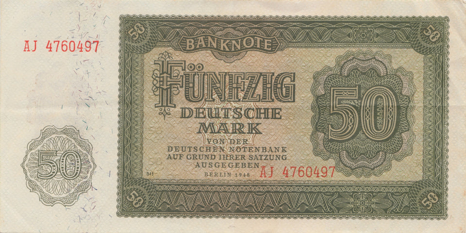 1948 Funfzig deutsche mark banknote AJ 4760497 REF 184 - World Banknotes - Cambridgeshire Coins