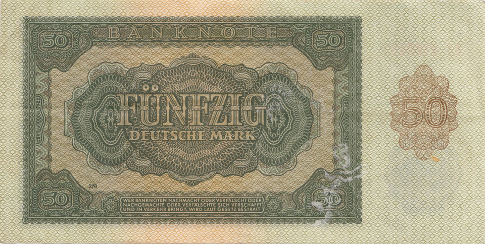 1948 Funfzig deutsche mark banknote AJ 4760497 REF 184 - World Banknotes - Cambridgeshire Coins