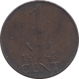 1948 NETHERLANDS ONE CENT - WORLD COINS - Cambridgeshire Coins