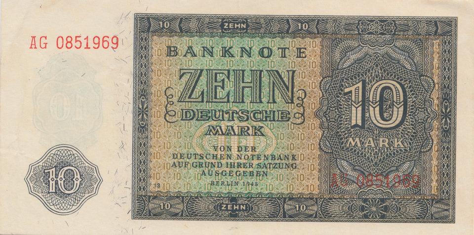 1948 zehn deutsche mark banknote AG 0851969 REF 186 - World Banknotes - Cambridgeshire Coins