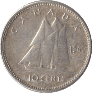 1949 CANADA SILVER 10 CENTS - SILVER WORLD COINS - Cambridgeshire Coins