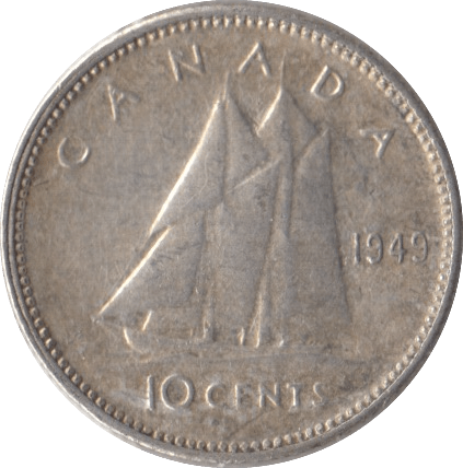1949 CANADA SILVER 10 CENTS - SILVER WORLD COINS - Cambridgeshire Coins