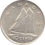 1949 SILVER 10 CENTS CANADA - SILVER WORLD COINS - Cambridgeshire Coins