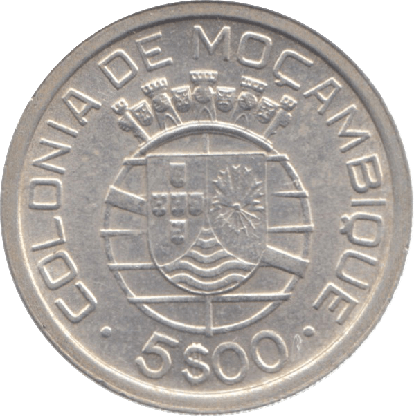 1949 SILVER MOZAMBIQUE FIVE DOLLARS - WORLD SILVER COINS - Cambridgeshire Coins