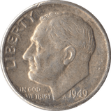 1949 SILVER ONE DIME USA - SILVER WORLD COINS - Cambridgeshire Coins