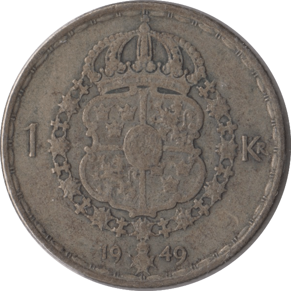 1949 SWEDEN SILVER ONE KRONE - SILVER WORLD COINS - Cambridgeshire Coins