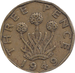 1949 THREEPENCE ( GVF ) B - Threepence - Cambridgeshire Coins