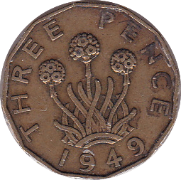 1949 THREEPENCE (VF) BRASS - Threepence - Cambridgeshire Coins