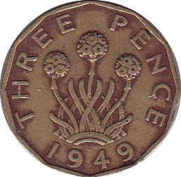 1949 THREEPENCE ( VF ) D - Threepence - Cambridgeshire Coins