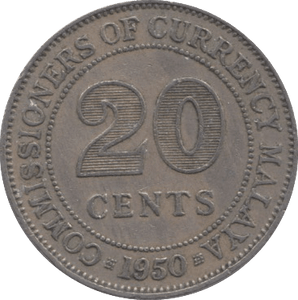 1950 20 CENTS MALAYA/ SINGAPORE - WORLD COINS - Cambridgeshire Coins