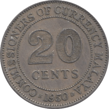 1950 20 CENTS MALAYA/ SINGAPORE - WORLD COINS - Cambridgeshire Coins
