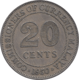 1950 20 CENTS MALAYA/ SINGAPORE - WORLD COINS - Cambridgeshire Coins