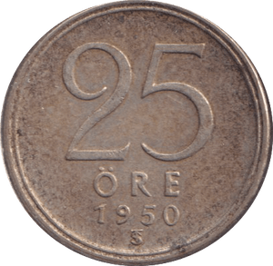 1950 25 ORE DENMARK - WORLD COINS - Cambridgeshire Coins