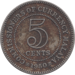 1950 5 CENTS MALAYA - WORLD COINS - Cambridgeshire Coins