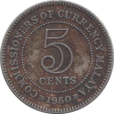 1950 5 CENTS MALAYA - WORLD COINS - Cambridgeshire Coins