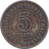 1950 5 CENTS MALAYA - WORLD COINS - Cambridgeshire Coins