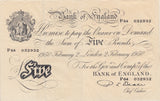 1950 FEBRUARY 2ND LONDON BANK OF ENGLAND WHITE FIVE POUND NOTE W£5-6 - £5 BANKNOTES WHITE - Cambridgeshire Coins