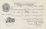 1950 JANUARY 17TH LONDON BANK OF ENGLAND WHITE FIVE POUND NOTE W£5-4 - £5 BANKNOTES WHITE - Cambridgeshire Coins