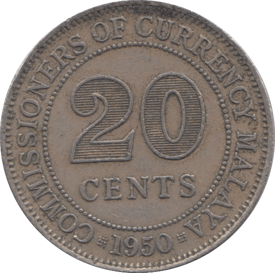 1950 MALAYA 20 CENTS - WORLD COINS - Cambridgeshire Coins
