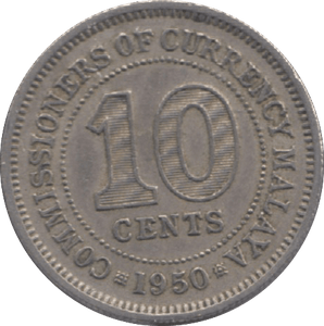 1950 MALAYSIA 10 CENTS - WORLD COINS - Cambridgeshire Coins