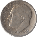 1950 SILVER ONE DIME USA - SILVER WORLD COINS - Cambridgeshire Coins