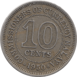 1950 TEN CENT BRITISH MALAYA AND BORNEO - WORLD COINS - Cambridgeshire Coins