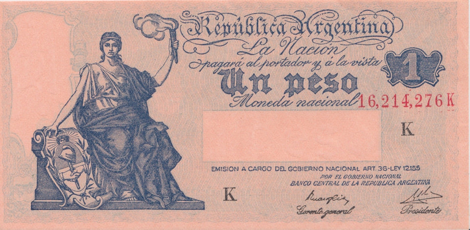 1951 1 PESO BANKNOTE ARGENTINA REF 548 - World Banknotes - Cambridgeshire Coins