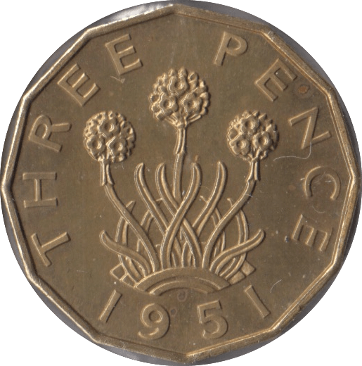 1951 BRASS THREEPENCE ( BU ) - Threepence - Cambridgeshire Coins