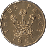 1951 BRASS THREEPENCE ( BU ) - Threepence - Cambridgeshire Coins
