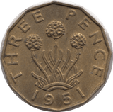 1951 BRASS THREEPENCE ( BU ) - Threepence - Cambridgeshire Coins