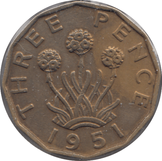 1951 BRASS THREEPENCE ( EF ) 3 - Threepence - Cambridgeshire Coins