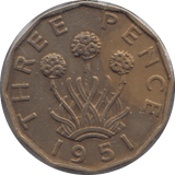 1951 BRASS THREEPENCE ( EF ) 3 - Threepence - Cambridgeshire Coins