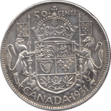 1951 CANADA SILVER 50 CENTS - WORLD SILVER COINS - Cambridgeshire Coins