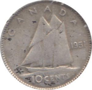 1951 SILVER 10 CENTS CANADA - SILVER WORLD COINS - Cambridgeshire Coins